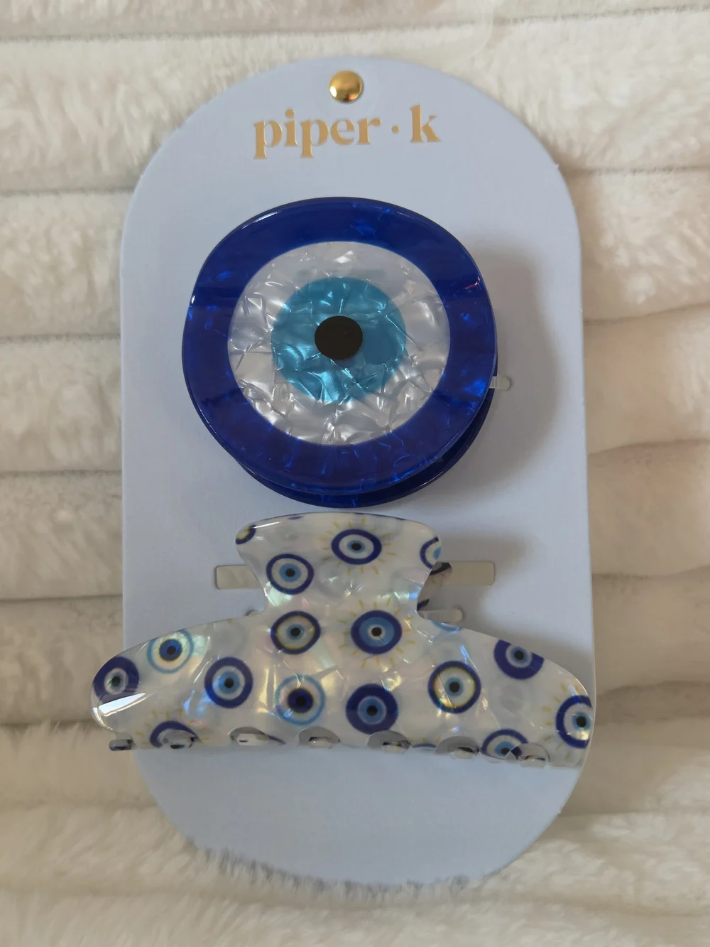 piper·k Blue Evil Eye Hair Clip & Round Snap Set